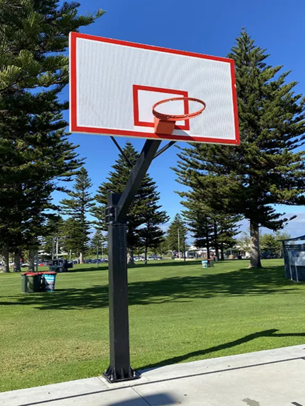 Inground fixed hoop with perforated backboard